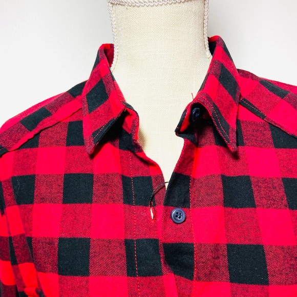NWT Match Stick Woman’s XL 100% Cotton Bold Red & Black Checked Button Down Top - Picture 3 of 13
